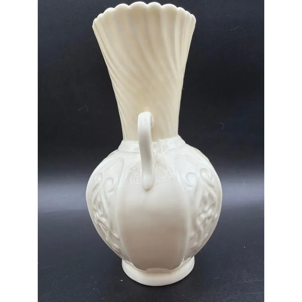 Vintage Belleek Ireland Shamrock Double Handle Vase Reg No 0857 Green Mark 6”
